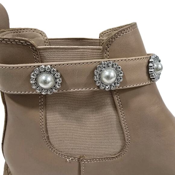 Copper Key Pearl Rhinestone Leather Chelsea Boot Tan Size 9.0 - Picture 4 of 12